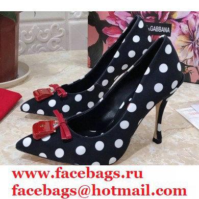 Dolce & Gabbana Heel 10.5cm Leather Dot Print Sicily Pumps Black 2021